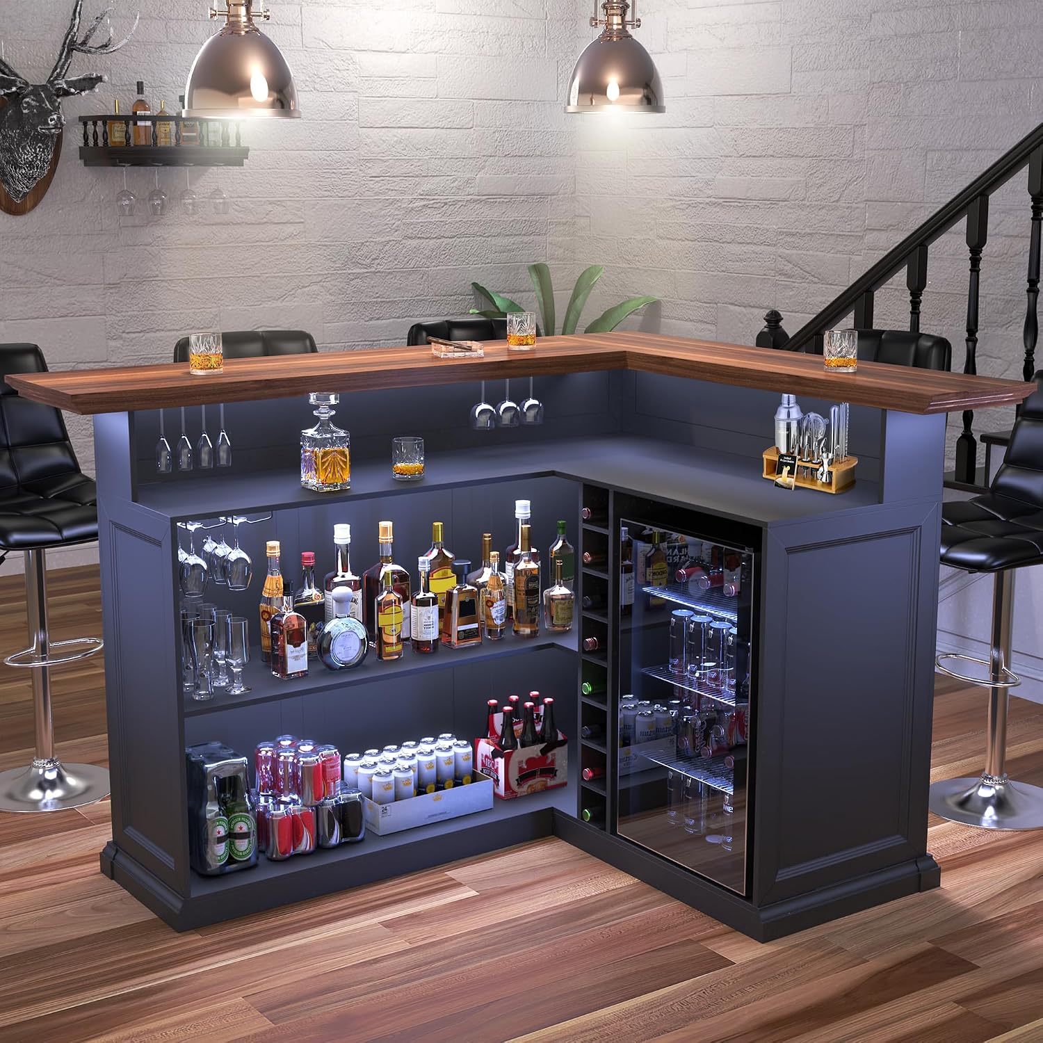 Home Bar Lounge - L Şeklinde Buzdolabı Alanlı Ev Bar